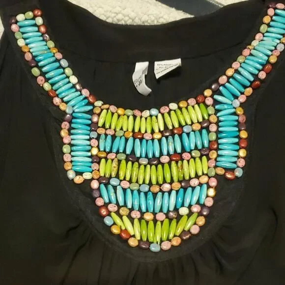 Sami +Jo woman L Black Beaded Neckline maxi Sleeveless dress - Picture 4 of 7